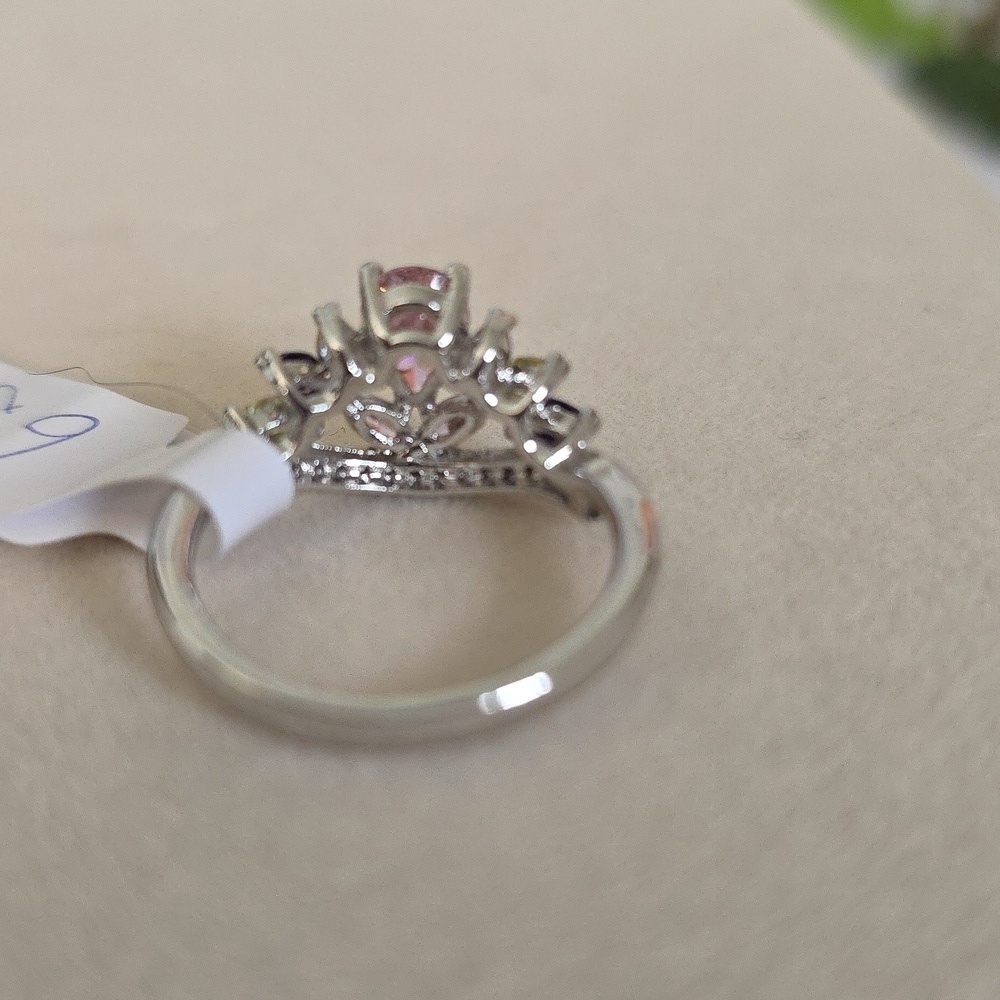 Pretty Silver White Gold Filled Ring Pink Purple Stones - Picture 8 of 10